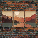 Boho Wall Art Prints, 3 Panel Canvas Art, Pacific Northwest Sunset, Boho Wall Art Set Minimalist Modern Mid Century Abstract Forest Wall Art