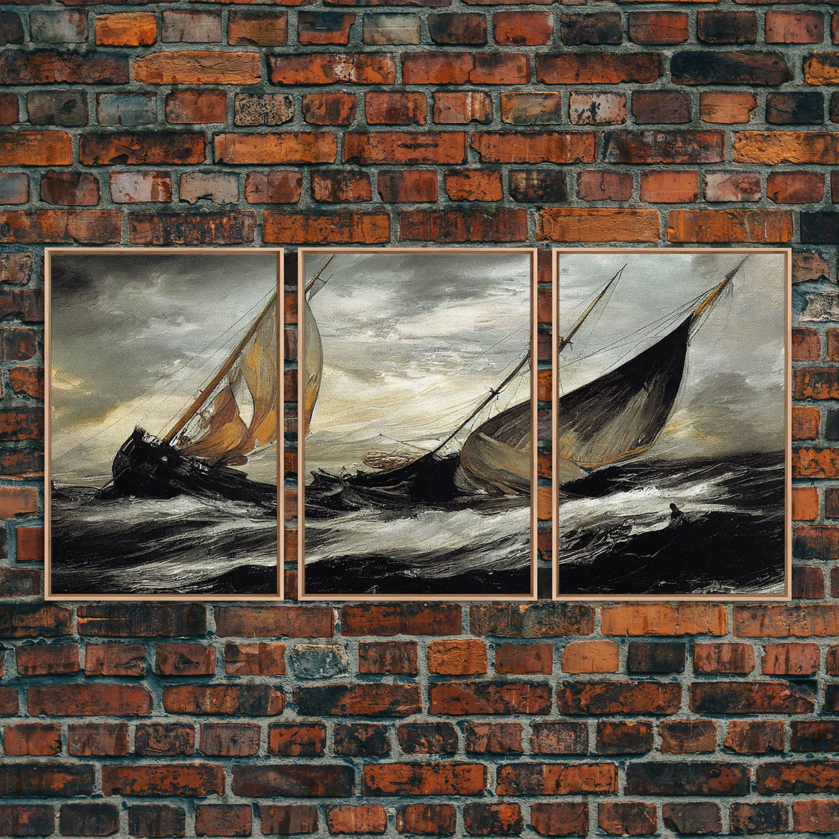 Shipwreck at Sea, Nautical Art, Disaster art, 3 piece wall art, 3 piece canvas print, cool home wall decor