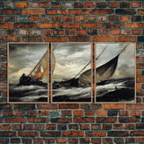 Shipwreck at Sea, Nautical Art, Disaster art, 3 piece wall art, 3 piece canvas print, cool home wall decor