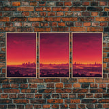 Los Angeles on Fire, Wildfire Art, Abstract City Skyline, 3 piece wall art, 3 piece canvas print