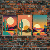 Desert Art, Desert Prints, Trendy Wall Prints, Framed Canvas Art, 3 Piece Wall Prints, Southwestern Decor, Primitive Cactus Art, Arizona Art