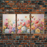 Peony Wall Art, Butterflies Art, Botanical Art Print, Canvas Print, Wall Art, 3 Piece Wall Art, Congratulations Gift, Bookshelf Decor