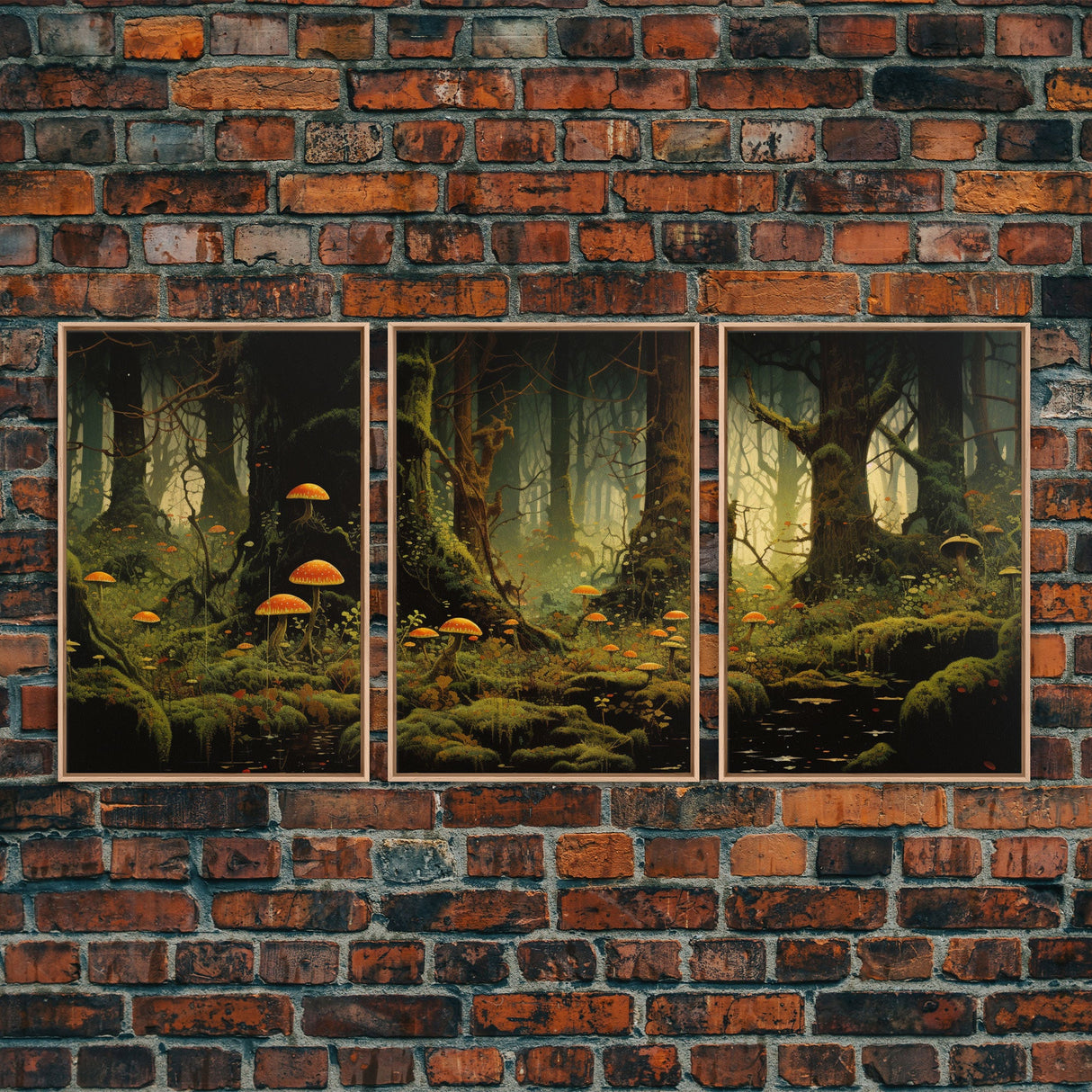 Forest Wall Art, Mushroom Art Print, Trees Art, Canvas Print, Wall Art, 3 Piece Wall Art, Modern Home Decor, Above Bed Art, Indie Room Decor