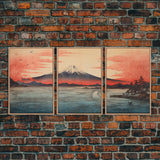 Volcano Print,  Asian Art, Japanese Wall Art, Canvas Print, Wall Art, 3 Piece Wall Art, Office Decor, Beach House Wall Decor, Office Art