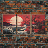 Ocean Art Print,  Cherry Blossom, Asian Art, Japanese Wall Art, Canvas Print, Wall Art, 3 Piece Wall Art, Apartment Wall Decor, Room Decor