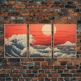 Japanese Wall Art, Ocean Waves, Asian Art, Sunset Art, Canvas Print, Wall Art, 3 Piece Wall Art, Above Bed Art, Southern Wall Art, RV Decor