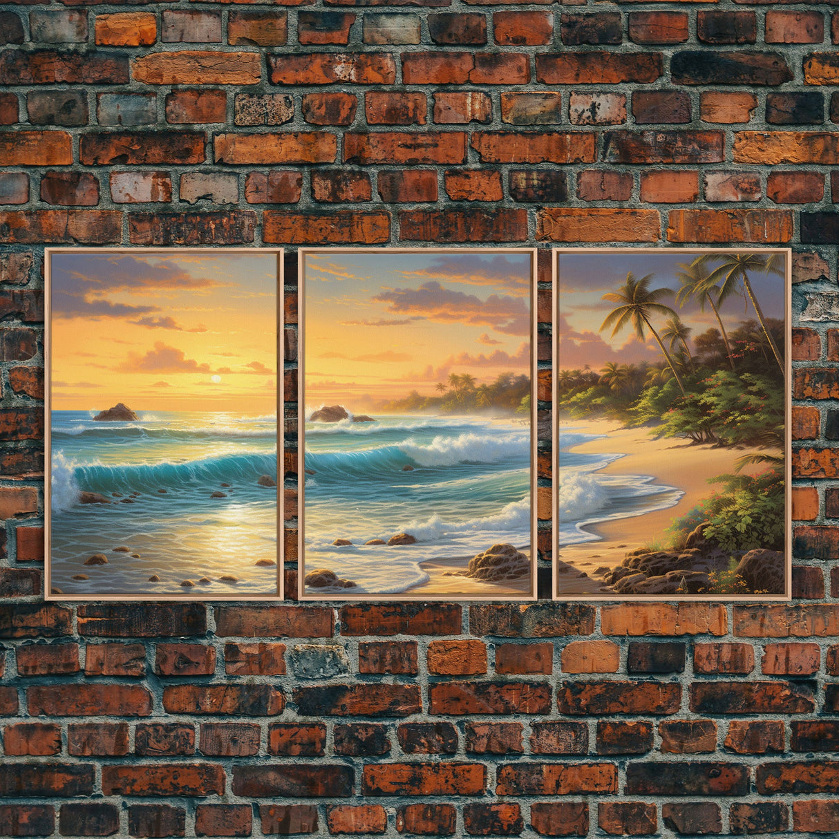 Tropical Wall Art, Beach Art Print, Seascape Print, Palm Trees, Canvas Print, Wall Art, 3 Piece Wall Art, Office Wall Art, Dining Room Decor