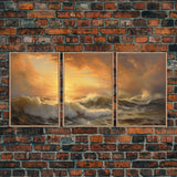 3 Piece Sunrise Ocean Painting On Canvas, Abstract Sea Landscape Painting, Original Textured Wall Art, Coastal Painting, Sunrise Painting