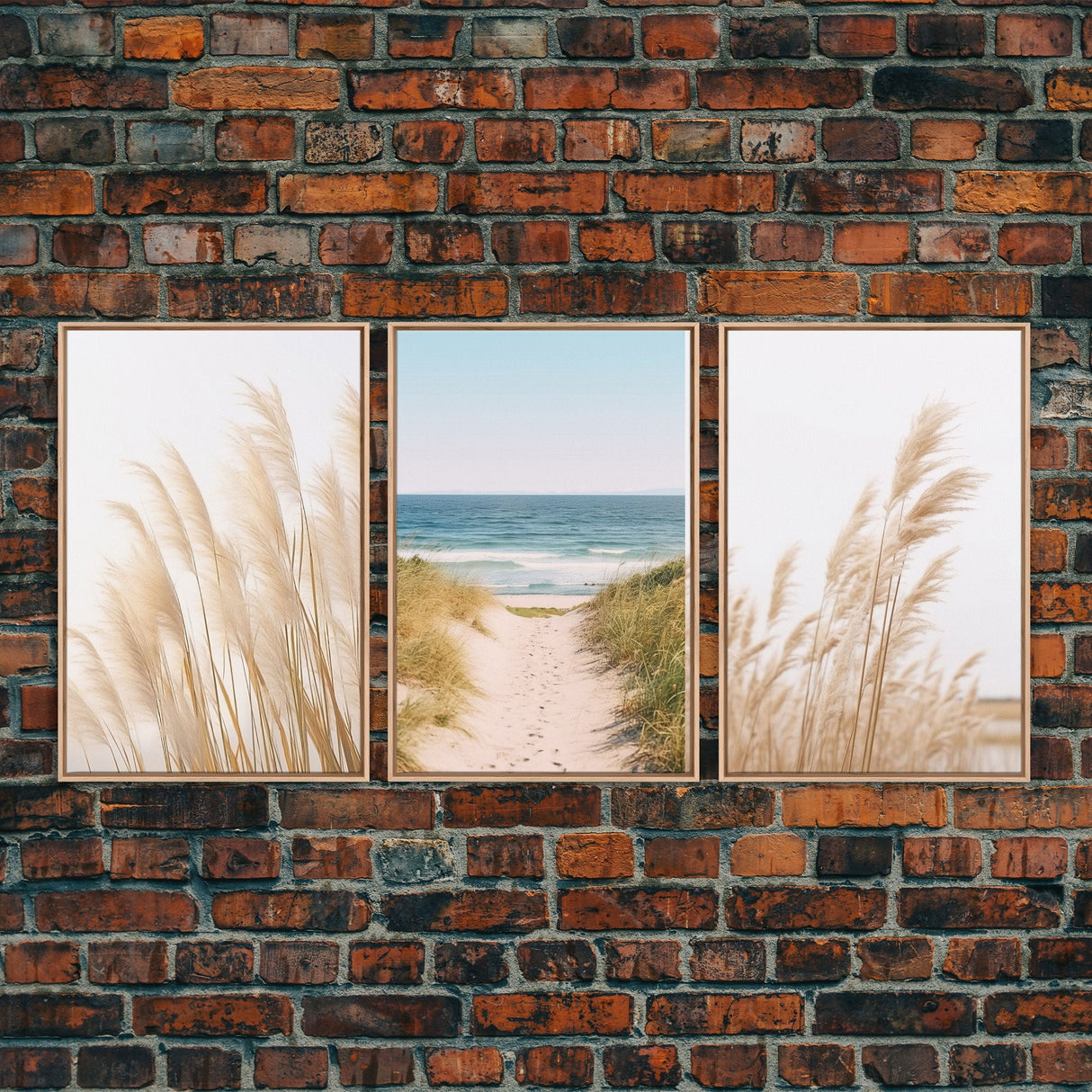 Framed Beach Photography Prints, 3 Piece Set, Minimalist Boho Beach Decor, Beach House Art, Rustic Decor, 3 Panel Art Prints