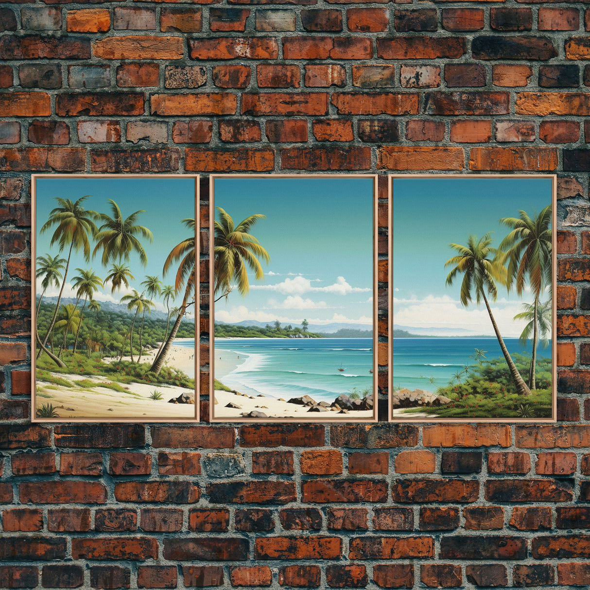 Tropical Art, Palm Tree Wall Art, Seascape Print, Beach Art, Canvas Print, Wall Art, 3 Piece Wall Art, Game Room Decor, Dorm Room Art