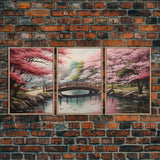 Japanese Print, Landscape Wall Art, Cherry Blossom Wall Art, Canvas Print, Wall Art, 3 Piece Wall Art, Country Home Wall Art, Modern Prints