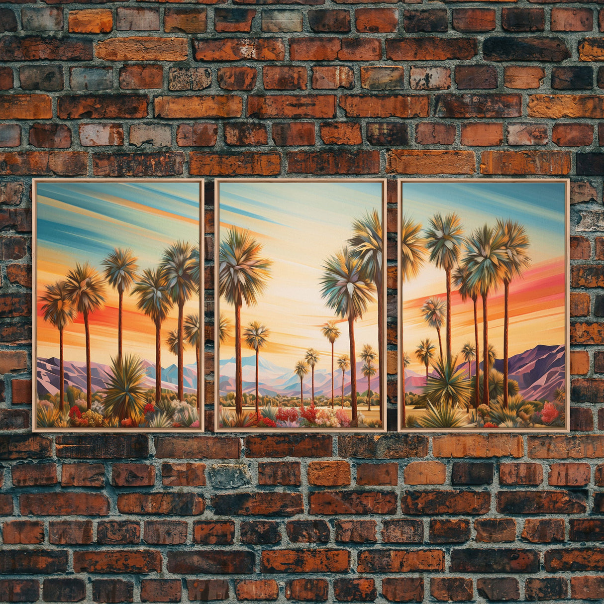 Palm Tree Art, Landscape Print, Sunset Wall Art, Canvas Print, Set Of 3 Prints, Wall Art, 3 Piece Wall Art, Wall Art Prints, Ranch Decor