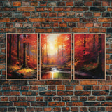 Fall Wall Art, Fall Forest, Forest Print, Sunset, Canvas Print, Set Of 3 Prints, Wall Art, 3 Piece Wall Art, Farmhouse Art, Bookshelf Decor