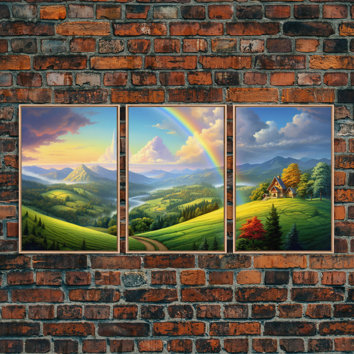 Rainbow Wall Art, Valley Wall Print, Mountains Wall Art, Canvas Print, Wall Art, 3 Piece Wall Art, Living Room Prints, Bedroom Teen Girl Art