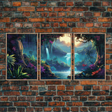 Jungle Wall Print, Waterfalls Wall Art, Nature Print, Landscape Art, Canvas Print, Wall Art, 3 Piece Wall Art, Newlywed Gift, Dorm Room Art