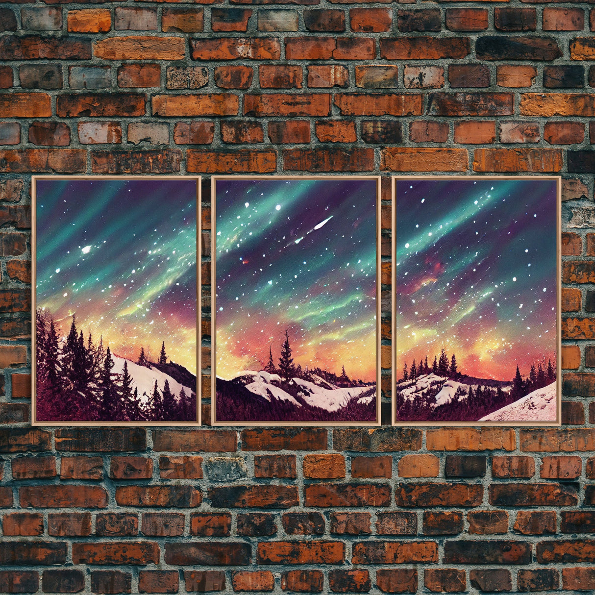 Snowfall in the forest, 3 Piece Wall Art, Ready To Hang Canvas Print