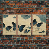 Japanese Butterflies, 3 Piece Wall Art, Ready To Hang Canvas Print, Cool Living Room Wall Art Decor