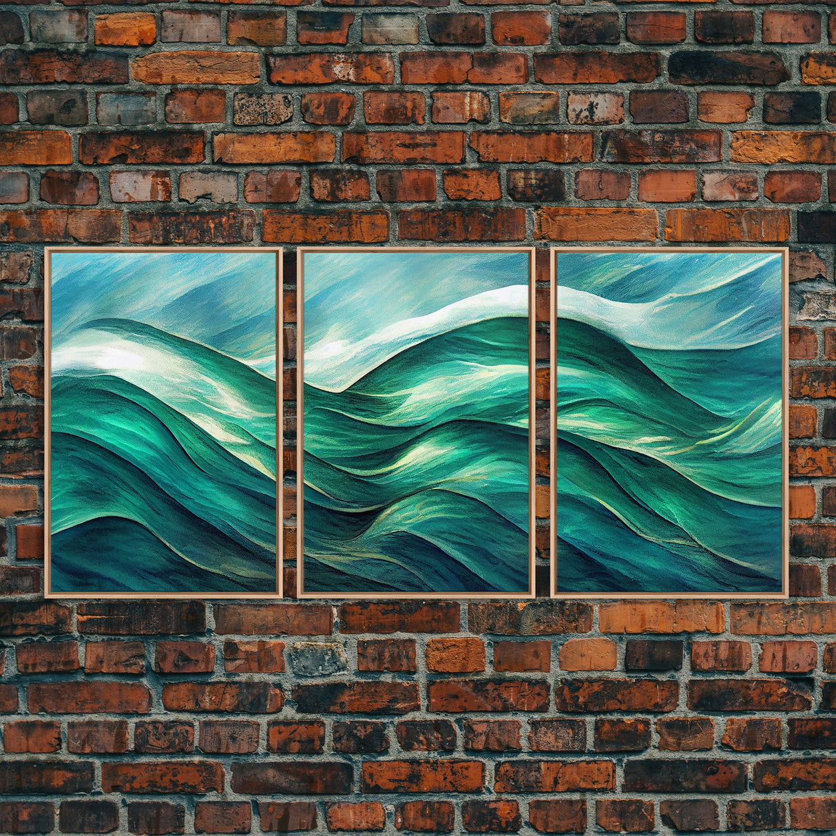 Emerald Green Wall Decor, Sea Green Ocean Waves Abstract, 3 Piece Canvas Decor, 3 Piece Wall Art, Ready To Hang Canvas Prints