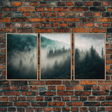 3 piece Misty forest Fog wall art Foggy forest Farmhouse decor Foggy landscape Forest canvas print Multi panel canvas Trendy wall decor