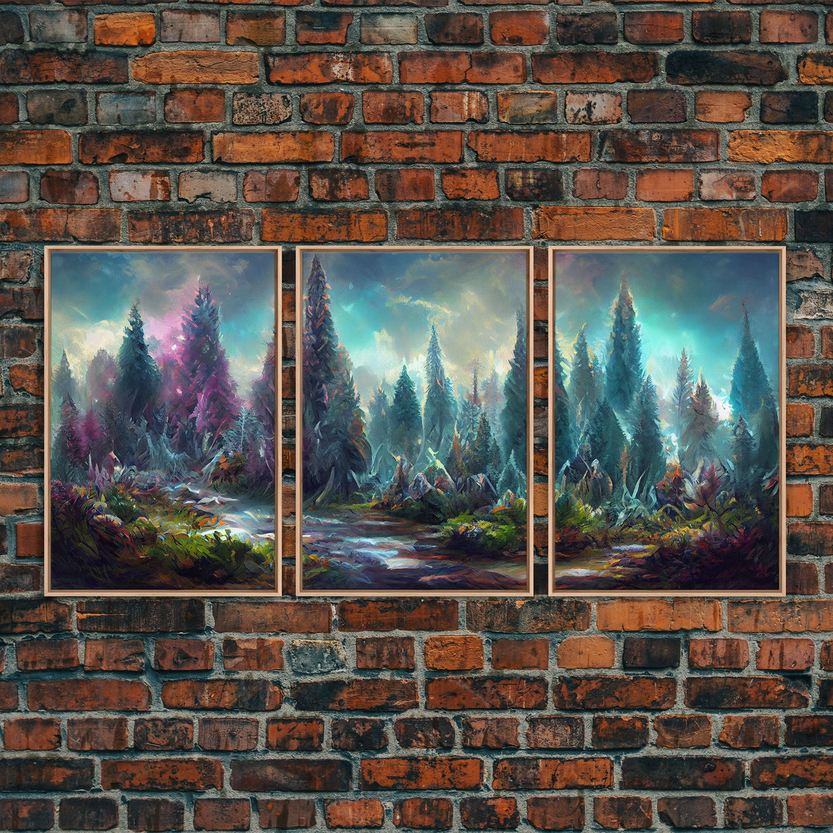 High Fantasy Forest Wall Art, Panoramic Art, Fantasy RPG Concept Art, 3 Piece Wall Art, Ready To Hang Canvas Print