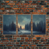 3 Piece Art, Winter Nature Landscape, Framed Canvas Prints, Canvas Art, Large Format Wall Art, Huge Art, Pine Tree Forest Decor