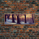 Snowcapped Forest Winter Scene, Ready To Hang Framed Canvas Print, Beautiful Panoramic Wall Decor Art