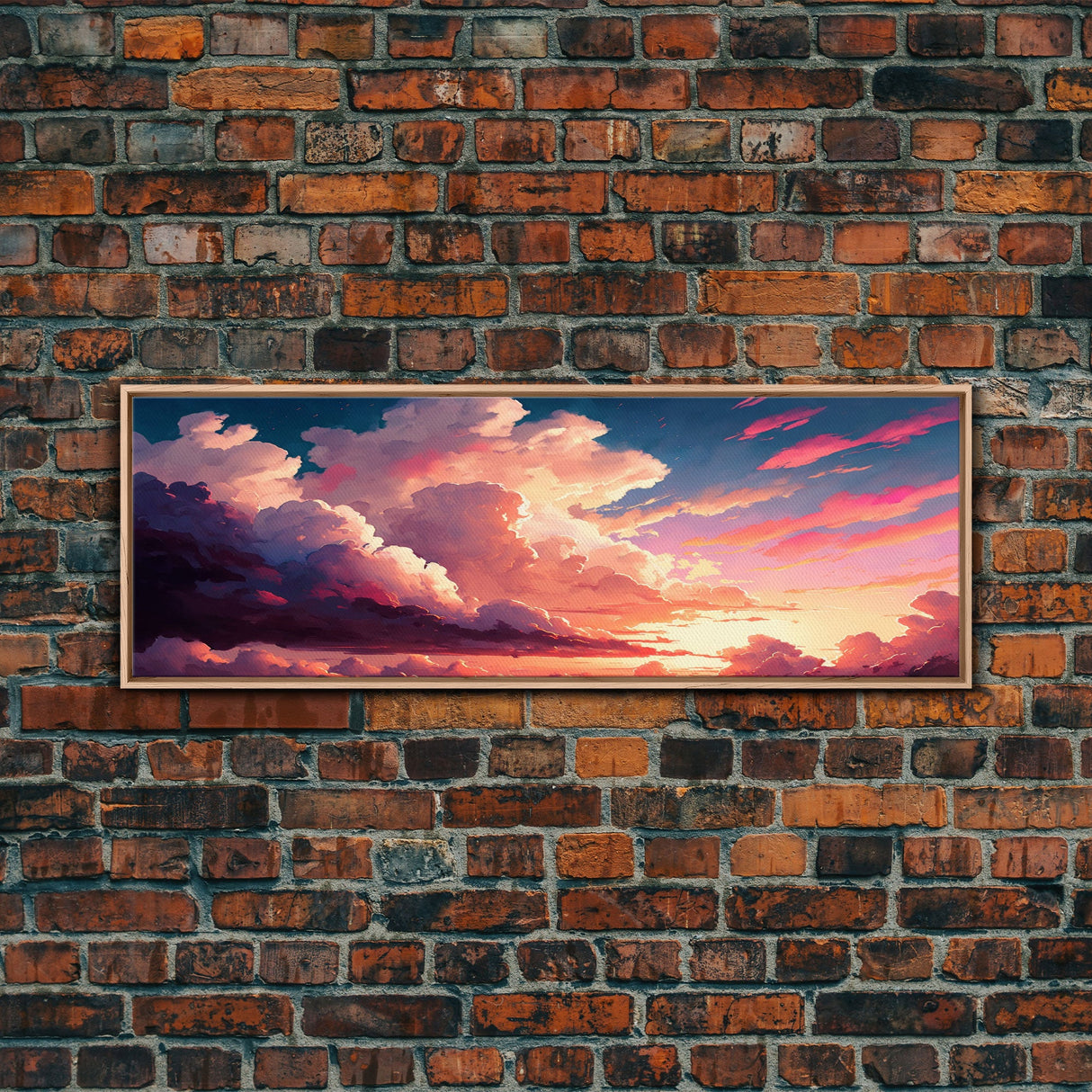 Beautiful Panoramic Framed Canvas Print of Red and Pink Clouds and Sunset, Framed Wall Art, Wall Decor, Living Room Art