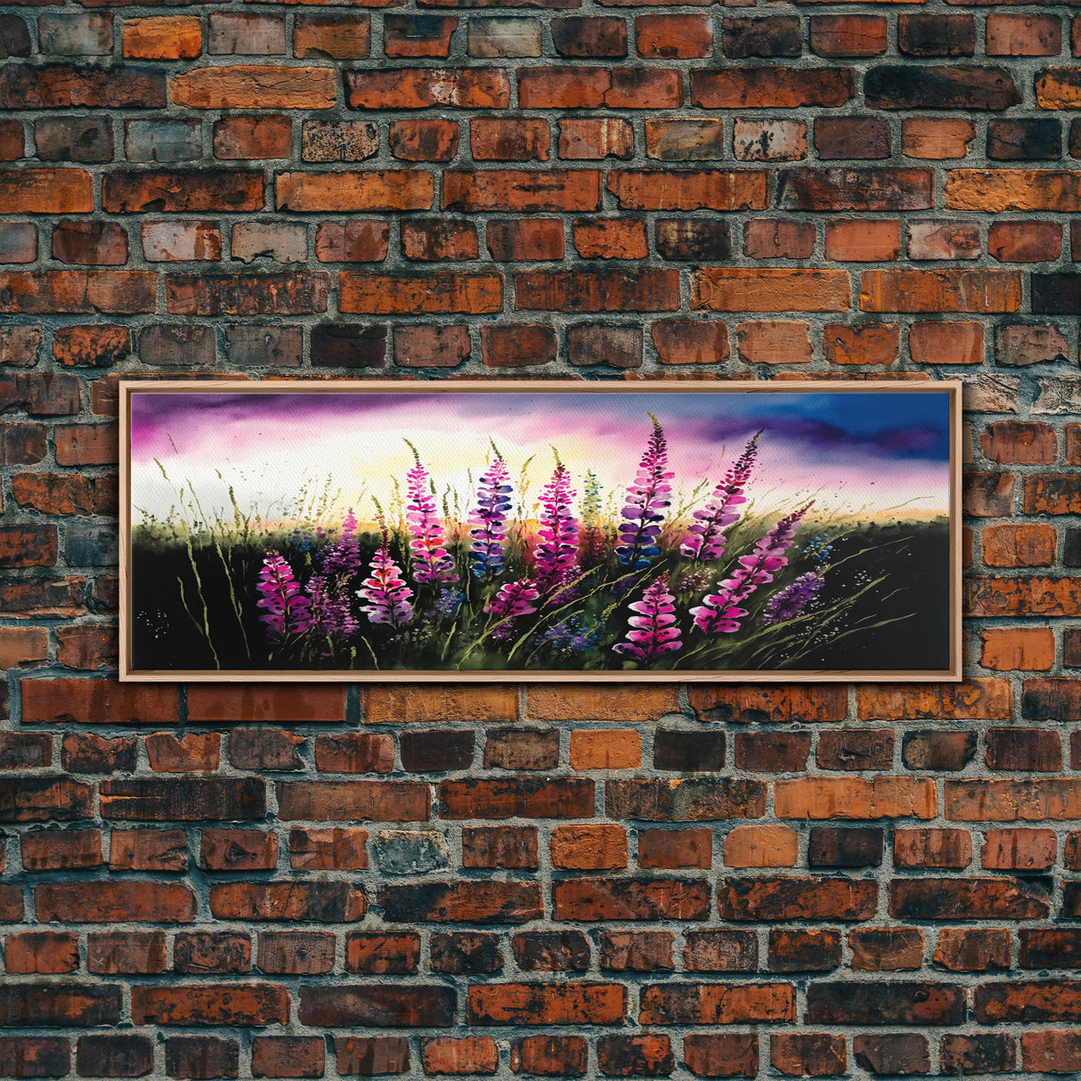 Panoramic Framed Canvas Print of Beautiful Pink and Red Flowers in a Field - Perfect for Living Room, Bedroom, and Office Walls