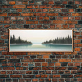 Watercolor Landscape Wall Art Print, Lake, Pine Trees, Horizon, Winter, Snow, Large Canvas Art Print, Panoramic, Wall Art, Canvas Print