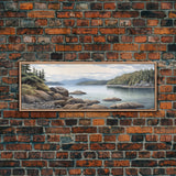 Colored Pencil Landscape Wall Art Print, Lake, Riverbank, River, Trees, Mountain, Large Canvas Art Print, Panoramic, Wall Art, Canvas Print