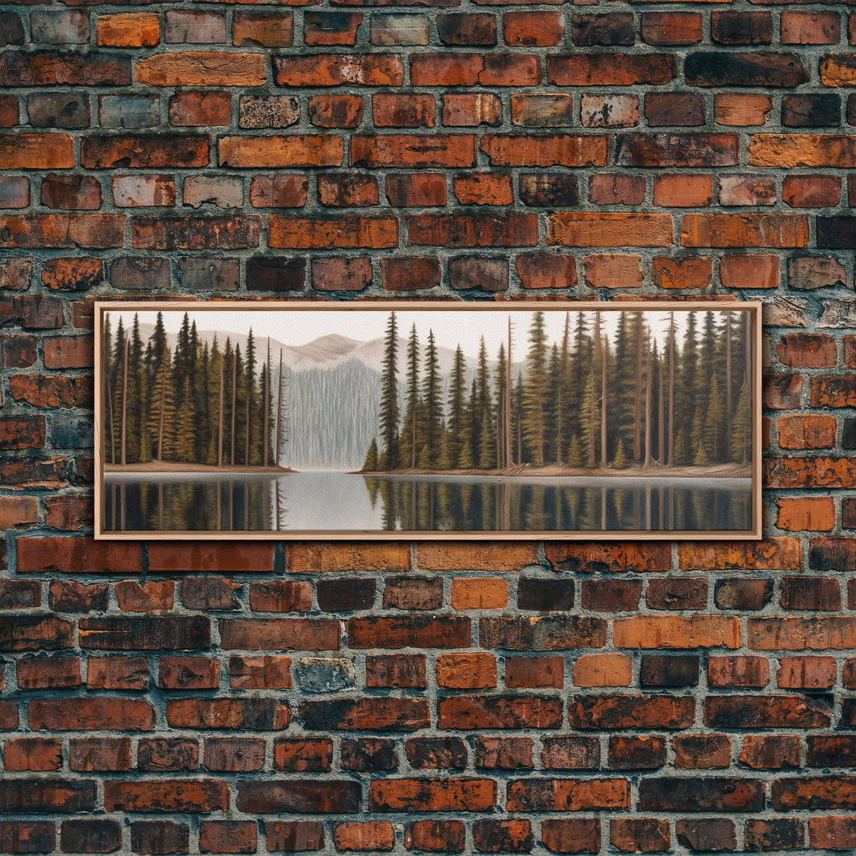 River Colored Pencil Landscape Wall Art Print, Lake, Trees, Mountain, Reflection, Large Canvas Art Print, Panoramic, Wall Art, Canvas Print