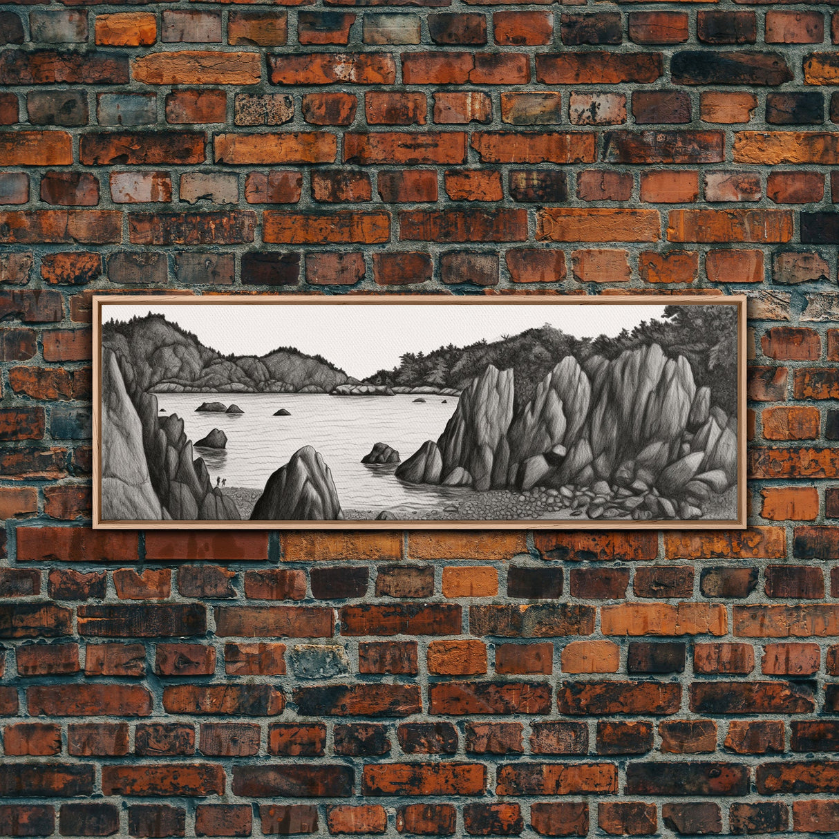 Pencil Sketch River Wall Art Print, Nature, Water, Black And White, Wall Decor, Large Canvas Art Print, Panoramic, Wall Art, Canvas Print