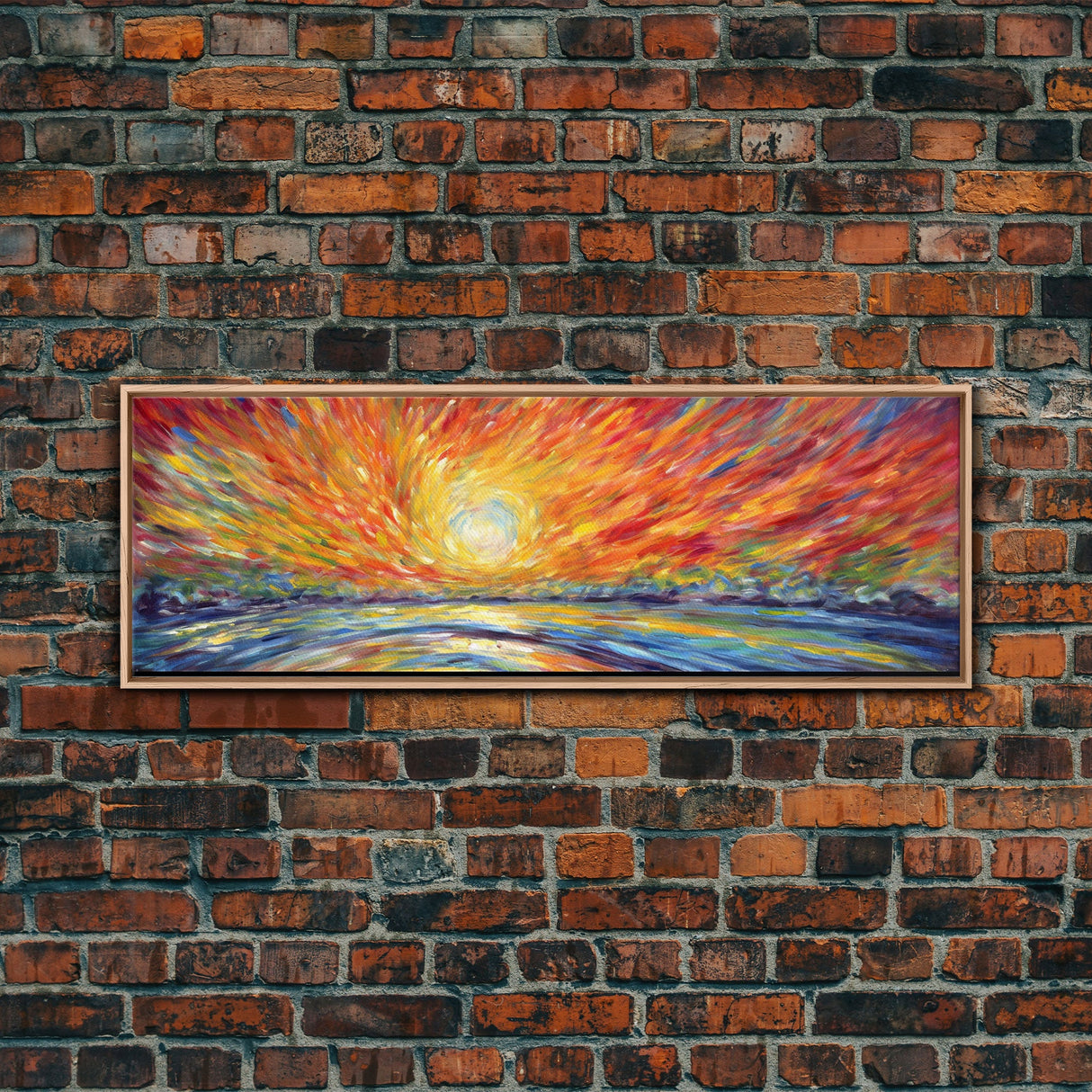 Sunset Abstract Wall Art Print, Yellow, Orange, Textured Abstract Wall Art, Framed Abstract Print Art, Panoramic, Wall Art, Canvas Print