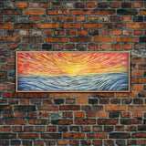 Large Textured Nature Abstract Wall Art, Sunset Over Sea Abstract, Yellow, Blue, Horizon, Wall Decor, Panoramic, Wall Art, Canvas Print