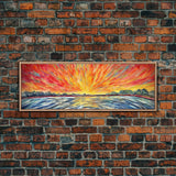 Abstract Beach Wall Art, Colorful Abstract Nature, Framed Abstract Print Art, Sunset, Beach, Vibrant Art, Panoramic, Wall Art, Canvas Print