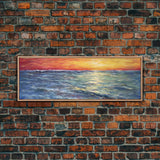 Vibrant Abstract, Framed Art, Sunset, Ocean, Abstract Sea Wall Art, Orange, Blue, Yellow, Abstract Nature, Panoramic, Wall Art, Canvas Print