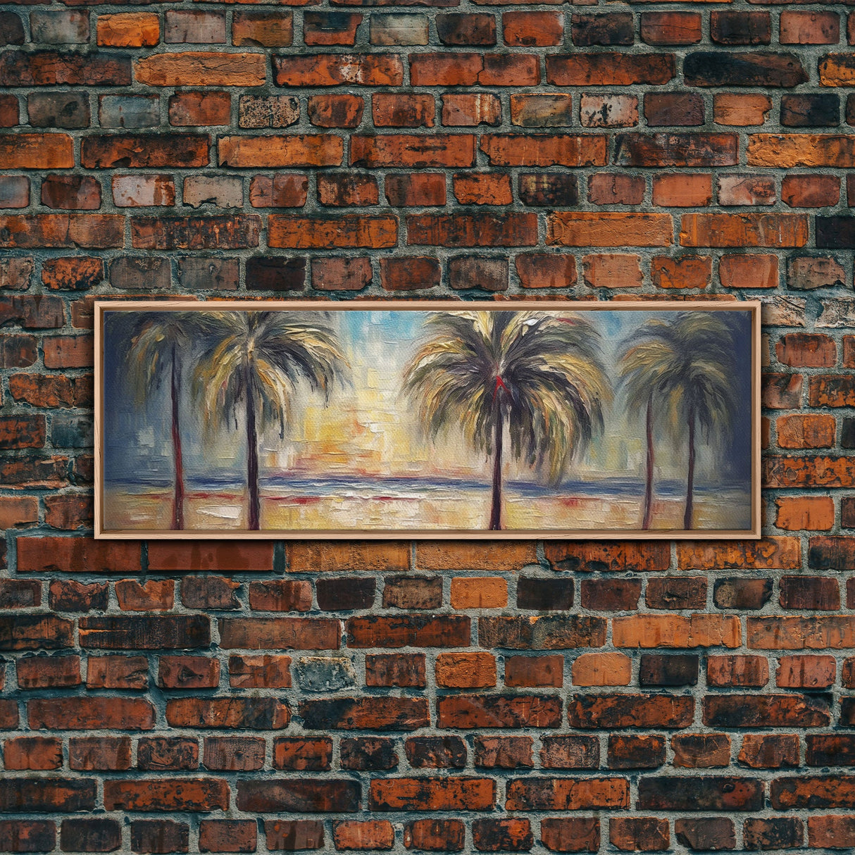 Abstract Beach Canvas Art Print, Sunset, Coconut Trees, Textured Abstract Print, Canvas Wall Art Beach, Panoramic, Wall Art, Canvas Print