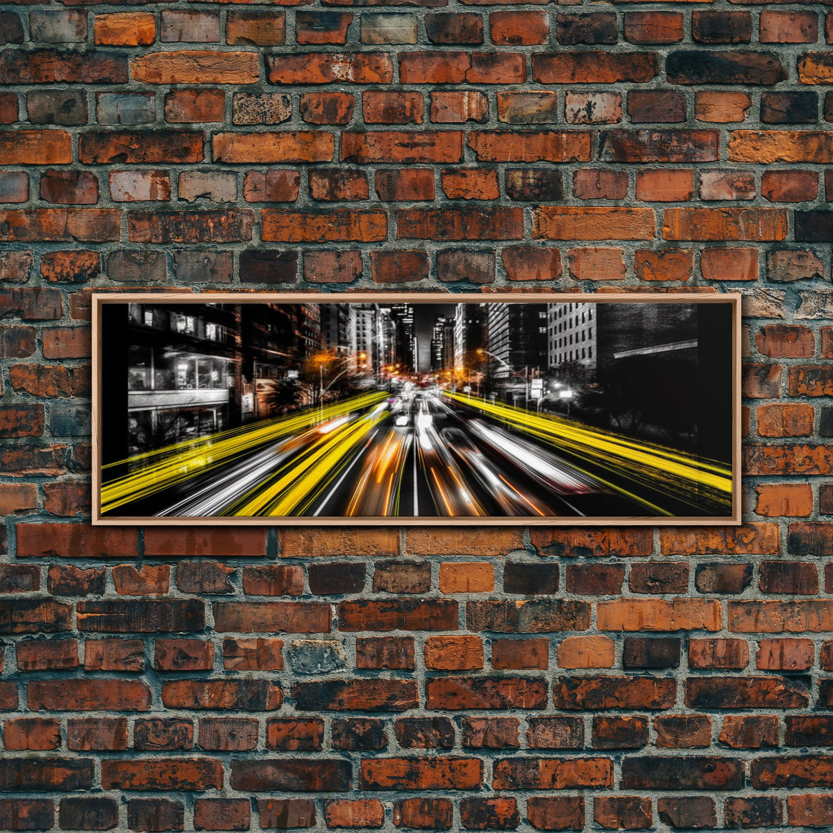 Long Exposure City Street Lights Wall Art, Urban Art Print, Night In The City, Streaks Of Light, Panoramic, Wall Art, Canvas Print