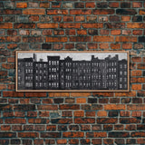 Row Of Buildings Pencil Sketch, Monochromatic Art, City Art, Large Urban Art Print, Wall Decor, Panoramic, Wall Art, Canvas Print