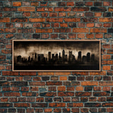 City Skyline Grunge Wall Art Canvas Print, City Art, Dark Urban Art, Large Urban Art Print, Wall Decor, Panoramic, Wall Art, Canvas Print