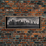 Cityscape Pencil Sketch Canvas Print, Buildings, Skyline, Urban Art, Large Urban Art Print, Wall Decor, Panoramic, Wall Art, Canvas Print