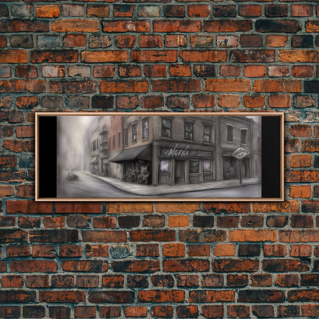 Dystopian City Canvas Print, Buildings, Man On Street, Urban Art, Large Urban Art Print, Wall Decor, Panoramic, Wall Art, Canvas Print