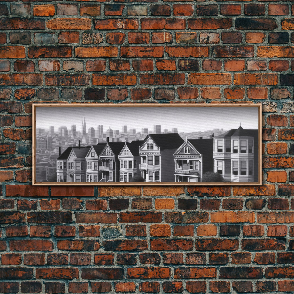 Row Of Apartments Canvas Print, Urban Art, City Art, Cityscape, Skyline, Monochromatic, Wall Decor, Panoramic, Wall Art, Canvas Print