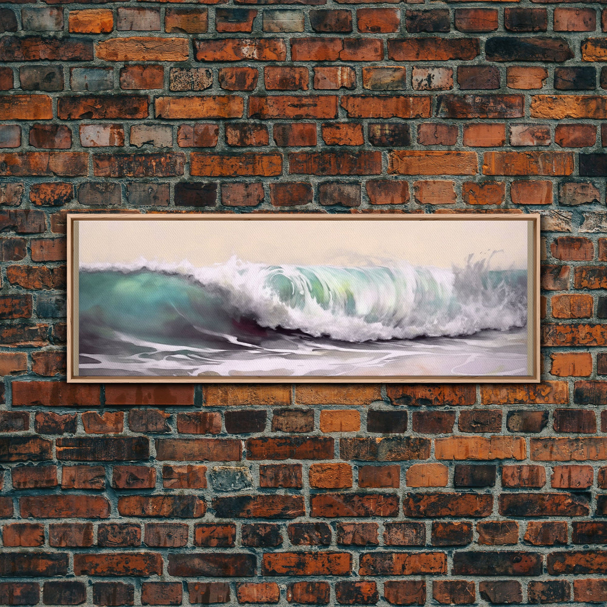 Green Ocean Wall Art Canvas Print, Minimalist Ocean Art, Seascape Wall Decor, Ocean Waves Art Framed, Panoramic, Wall Art, Canvas Print