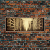 City Scape Wall Art, City Skyline Wall Art, Framed Canvas, Sepia Art, Perspective Art Print, Wall Decor, Panoramic, Wall Art, Canvas Print