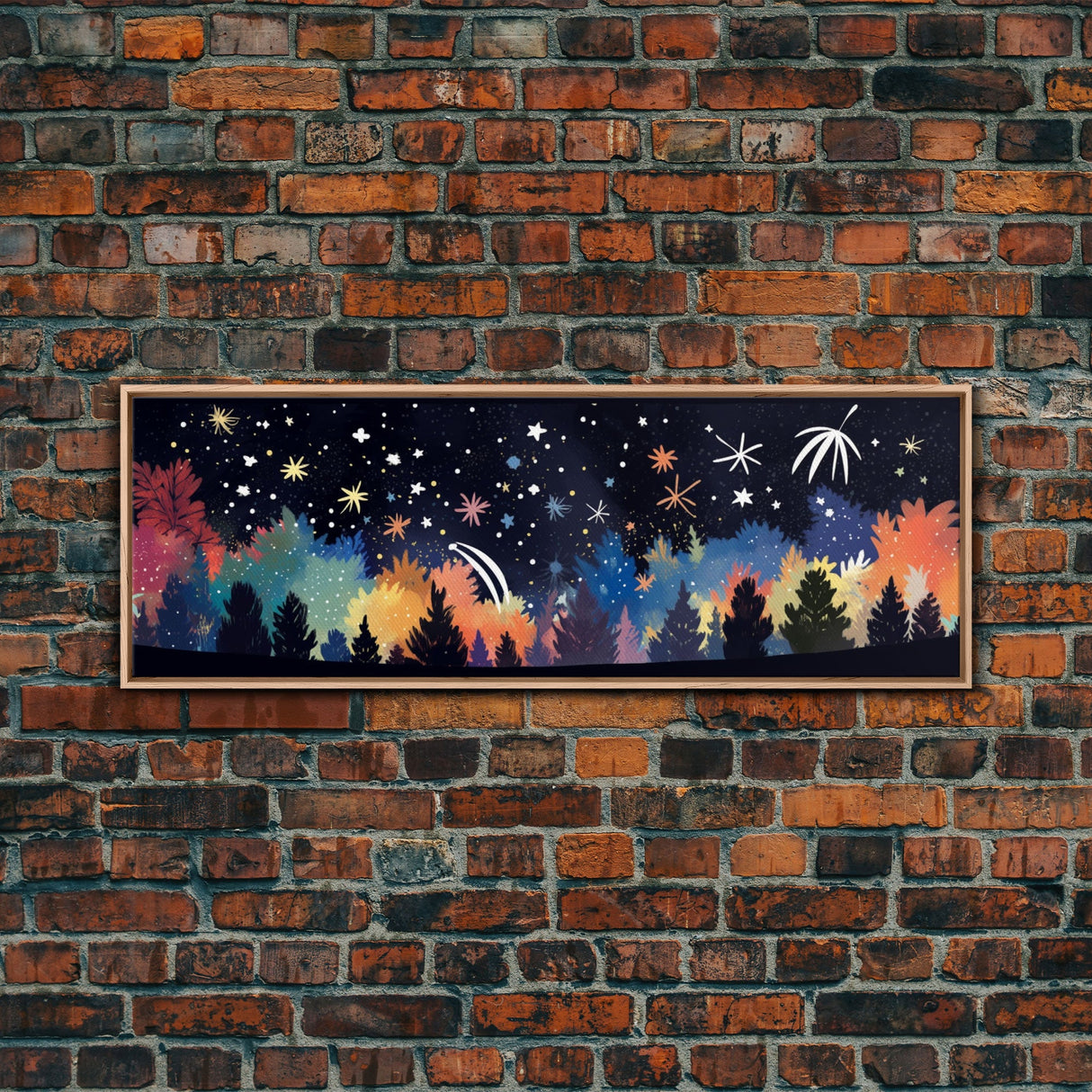 Abstract Forest Art, Dark Forest Art, Autumn Canvas Print, Starry Night Sky, Framed Canvas Print, Panoramic, Wall Art, Canvas Print