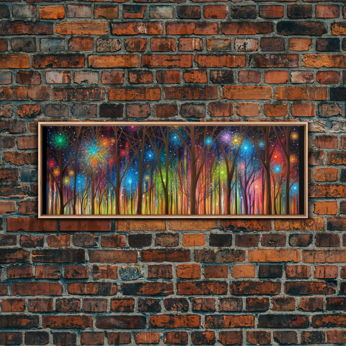 Abstract Forest Art, Woods Wall Art, Forest Art Print, Sparklers, Stars, Colorful Canvas Print, Panoramic, Wall Art, Canvas Print