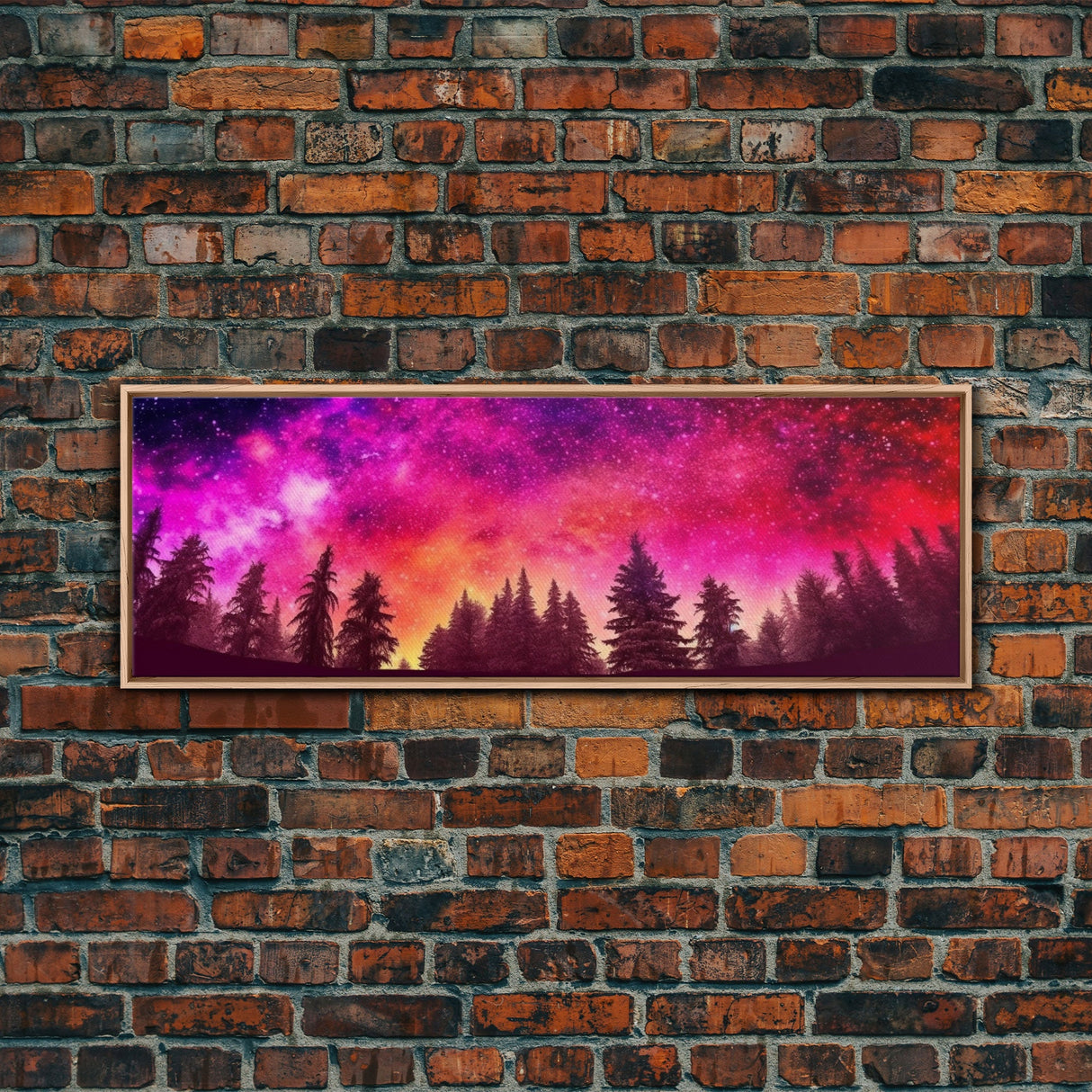 Watercolor Sky Art Print, Dark Forest Art, Large Mixed Media Wall Art, Large Framed Canvas Print, Panoramic, Wall Art, Canvas Print