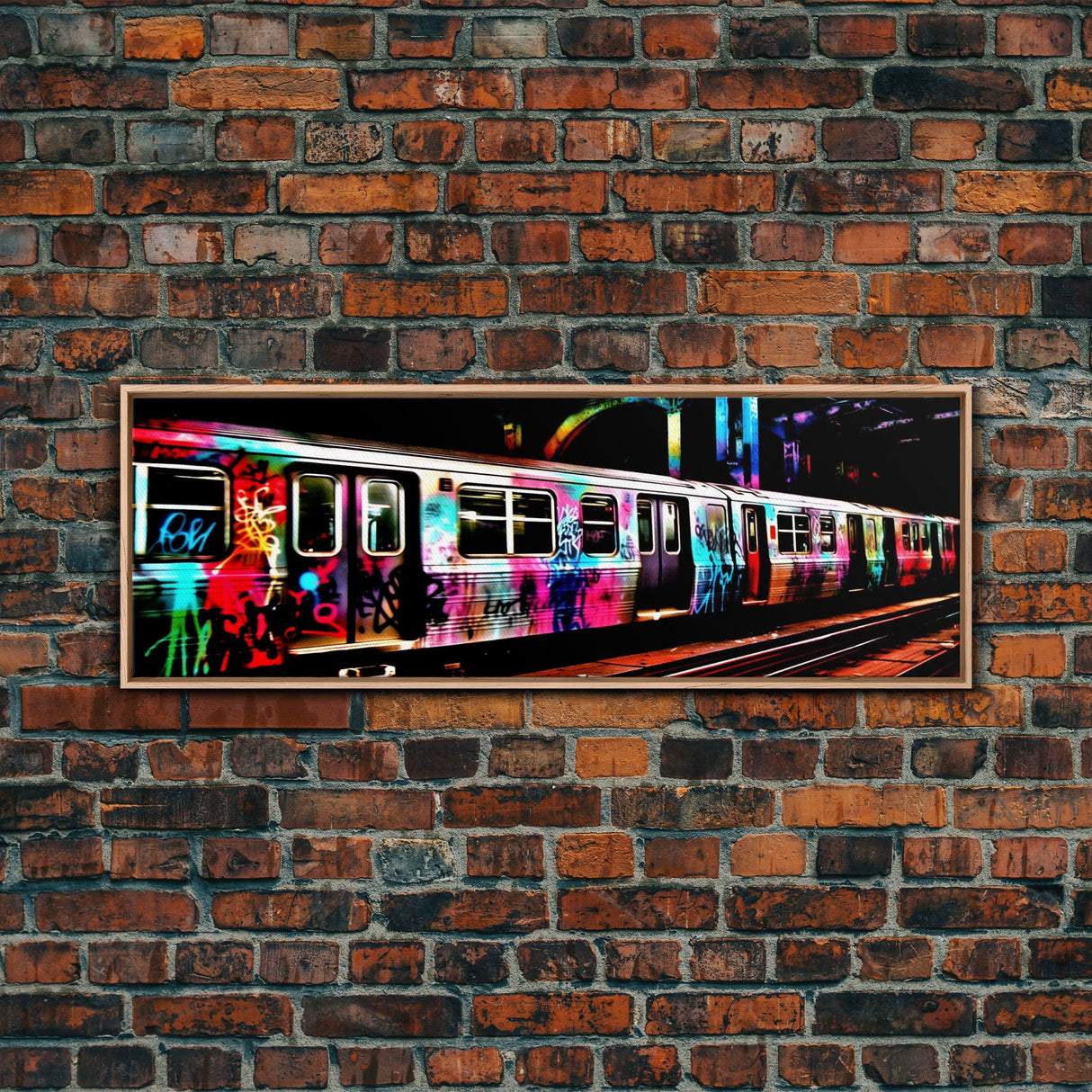 Urban Canvas Art, Graffiti On Abandoned Subway Train, Urban Art, Wall Decor, Large Framed Canvas Print, Panoramic, Wall Art, Canvas Print