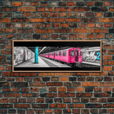 Graffiti On Subway Station, Graffiti Art Canvas, Pink Train, Wall Decor, Urban Art, Framed Canvas Print, Panoramic, Wall Art, Canvas Print